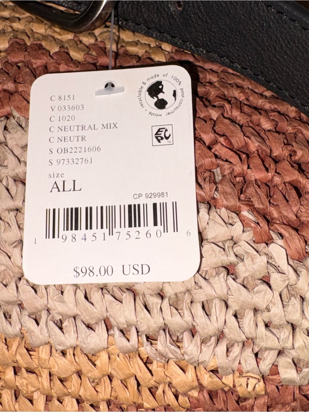 Free People Santorini Woven Raffia Sling Bag in a Neutral Mix Camo Colorway NWT - Picture 6 of 6